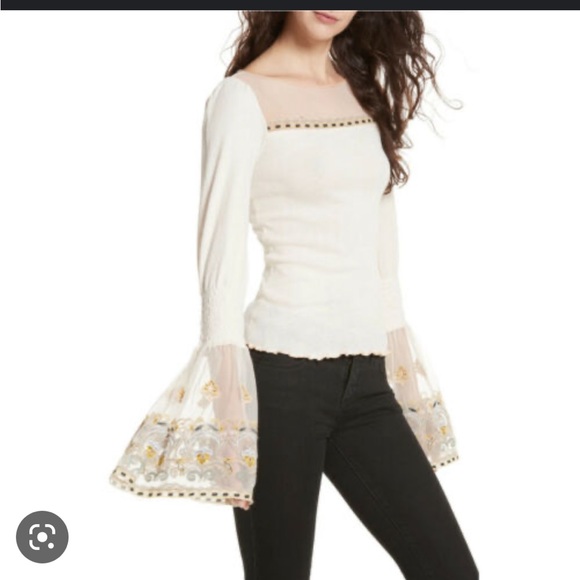 Free People Tops - Free People Embroidered Mesh Top